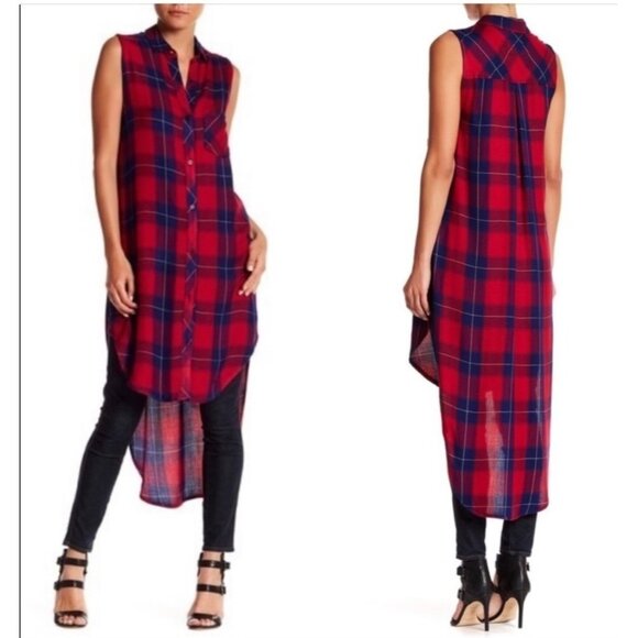 Rails Jordyn Tank Size Small Red Blue Tunic Sleeveless Button Front Side Slit - Picture 6 of 8